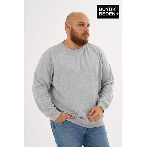 Erkek Büyük Beden Bisiklet Yaka ince Sweatshirt SPR24BSW56