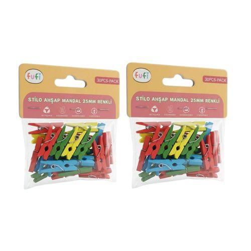 FUFİ AHŞAP MANDAL (25 mm) RENKLİ ( İki Adet )