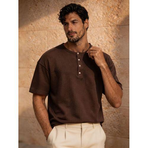 Roth Relaxed Fit Günlük Henley Yaka Waffle Kumaş Yazlık Kısa Kollu T-Shirt - Vizon