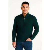 Erkek Yarım Fermuarlı Triko Kazak – Selanik Örgü, Dik Yaka, Pamuklu Dokuma, Regular Fit Uzun Kollu Kışlık Model - Haki