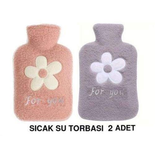 2 Adet Sıcak Su Torbası Peluş Papatya Desenli 21X13,5X2Cm 500 Ml