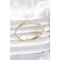 Pirinç Gold Renk Zirkon Taşlı Çivi Model Kadın Kelepçe Bileklik