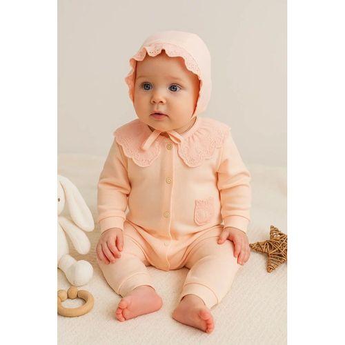 Dantel Yaka Fisto Detaylı Kız Bebek Tulum %100 Pamuk