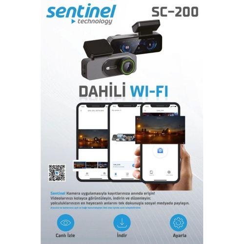 Sentinel SC-200 2K AHD Çift Kameralı Araç İçi Kamera | Wi-Fi, Gece Görüş, 24 Saat Park Modu, 170° Geniş Açı