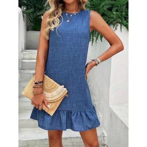 Kadın Kolsuz Bisiklet Yaka Fırfırlı Sofya Elbise