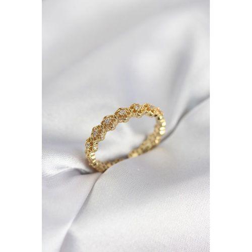 Sıralı Çiçek Model Gold Renk Zirkon Taşlı Kadın Yüzük