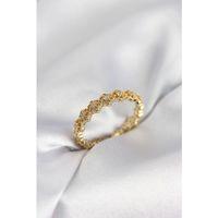 Sıralı Çiçek Model Gold Renk Zirkon Taşlı Kadın Yüzük