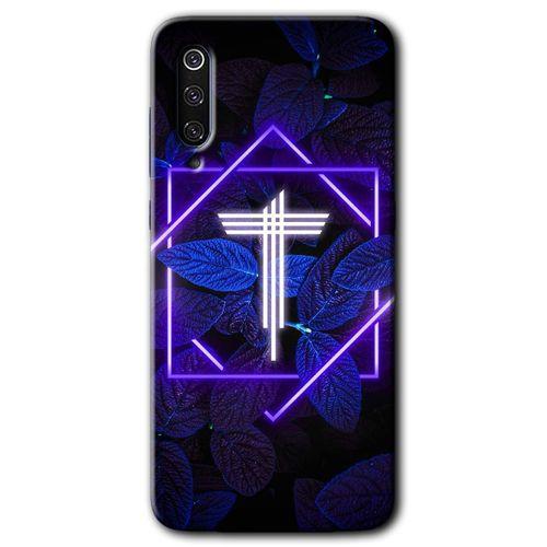 MRCİLETİSİM Xiaomi Mi 9 SE Kılıf HD Desen Baskılı Arka Kapak+Temperli Cam - Dark Neon Yaprak T Harfi