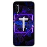 MRCİLETİSİM Xiaomi Mi 9 SE Kılıf HD Desen Baskılı Arka Kapak+Temperli Cam - Dark Neon Yaprak T Harfi