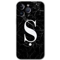 iPhone 14 Pro Kılıf HD Desen Baskılı Arka Kapak - Temperli Cam - Siyah Mermer Desenli Ş Harfi