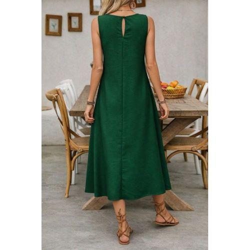 Kadın Askılı Yuvarlak Yakalı Kıloş Cepli Uzun Elbise