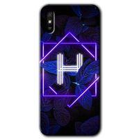 MRCİLETİSİM Xiaomi Redmi 9A Kılıf HD Desen Baskılı Arka Kapak+Temperli Cam - Dark Neon Yaprak H Harfi