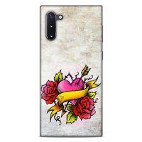 Lopard Samsung Galaxy Note 10 Uyumlu Kılıf Tattoo's (12) Koruyucu Silikon Gri Pembe