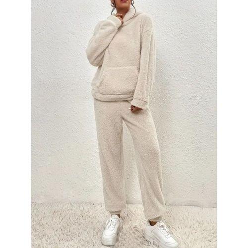 Kadın Uzun Kollu Kapşonlu önden Cepli Peluş Alt Ve üst Ikili Takım