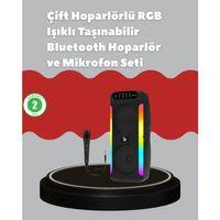 Çift 4 İnç Hoparlörlü Rgb Işıklı Bluetooth Ses Sistemi