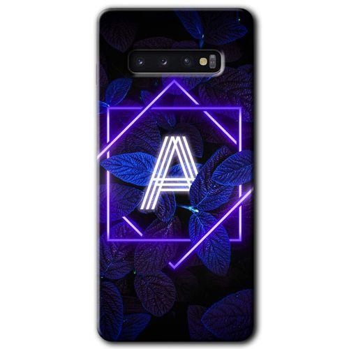 Potkal Hediye Fabrikası Samsung Galaxy S10 Kılıf HD Desen Baskılı Arka Kapak - Dark Neon Yaprak A Harfi