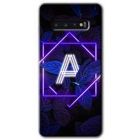 Potkal Hediye Fabrikası Samsung Galaxy S10 Kılıf HD Desen Baskılı Arka Kapak - Dark Neon Yaprak A Harfi