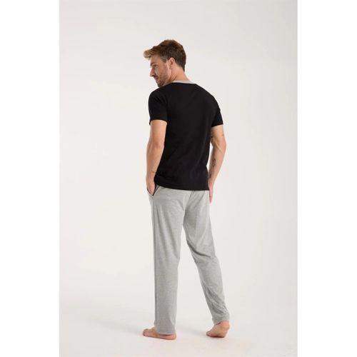 Erkek Siyah Düğmeli Yaka Kısa Kol Pijama Takımı