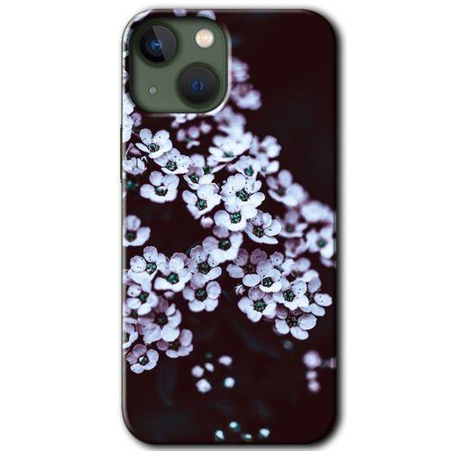 BeRa Aksesuar iPhone 13 Mini Kılıf Baskılı Kapak - Beyaz Çiçek +Tam Kaplayan Mat Seramik