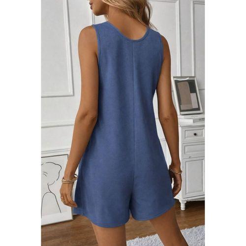 Kadın Omuz Askılı önden Düğmeli Waffle Kısa Tulum