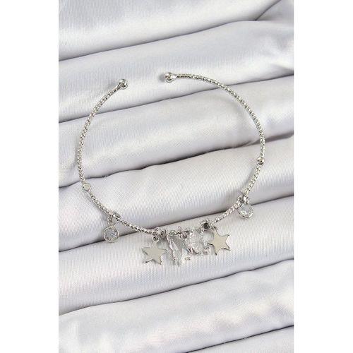 Pirinç Zirkon Taşlı Kelebek Ve Yıldız Model Gümüş Renk Charm Bileklik