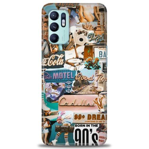 Oppo Reno 6 Kılıf HD Baskılı Kılıf - Pink Motel + Tam Ekran Koruyucu