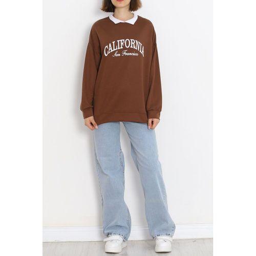 Polo Yaka Baskılı Sweat Kahve