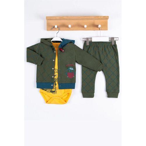 Cep Desenli Kapişonlu % 100 Pamuk Hırkalı 3'lü Erkek Takım