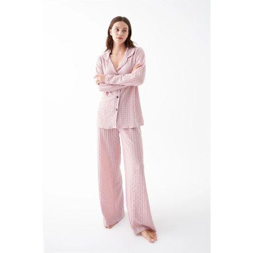Kadın Pembe Önden Düğmeli Rahat Kesim Pijama Takımı – Günlük Ev Giyim Seti