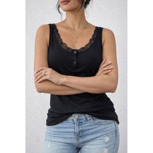 Kadın Omuz Askılı Dantel Güpür Detay Bluz