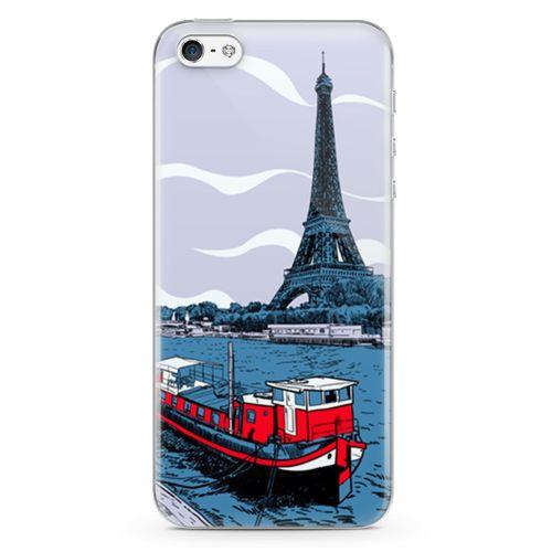 Apple iPhone 5 Kılıf Eyfel Seine Nehri Arka Kapak Koruma Desenli Full Koruyucu