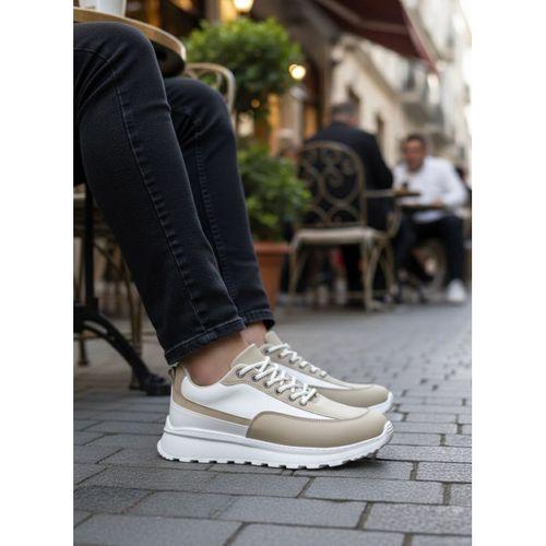 BA0246 Krem Bağcıklı Yüksek Beyaz Taban Günlük Erkek Ayakkabı