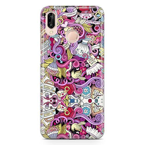 Huawei P20 Lite Kılıf Sevgili Doodle Arka Kapak Koruma Desenli Full Koruyucu