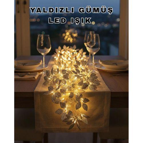 Yaprak Şekilli Gümüş Led Işık Pilli Dekoratif Aydınlatma
