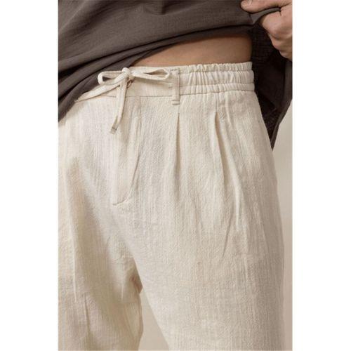 Pamuk Flamli Düz Paça Rahat Kalıp Jogger Erkek Pantolon - Beyaz