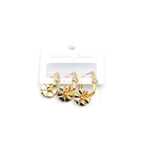 3'lü Çiçek Küpe - Altın