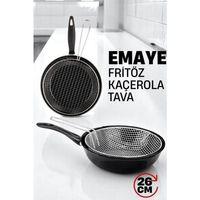 Zhlhome Fritözlü Emaye Kızartma Tavası- Kızartma Kaçerola Multi Kullanım 26 CM