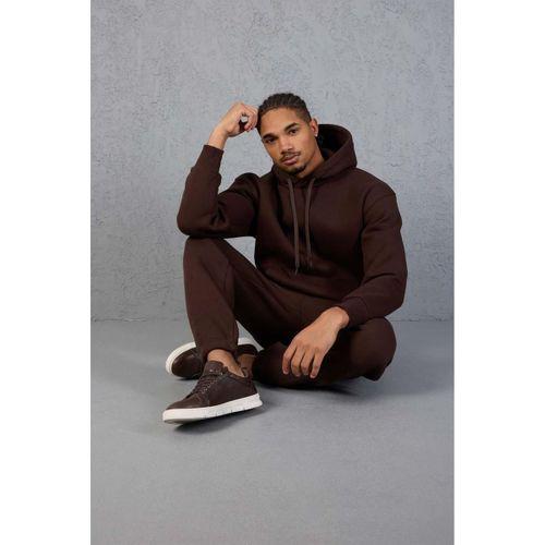 Şardonlu Kanguru Cepli Sweatshirt - 3 İplik Şardonlu Lastik Paça Erkek Eşofman Altı- Eşofman Takımı - Kahve