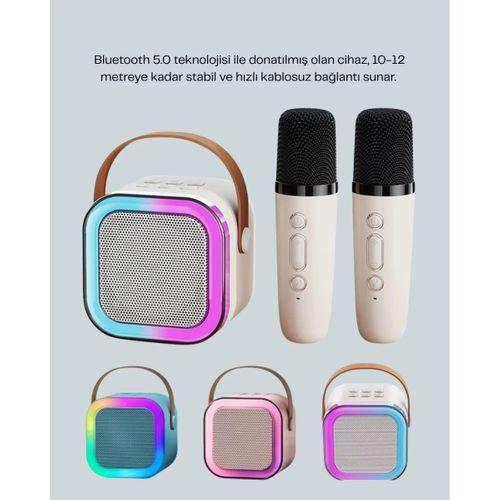 Kablosuz Karaoke Hoparlör – Çift Mikrofon Ve Led Işıklı