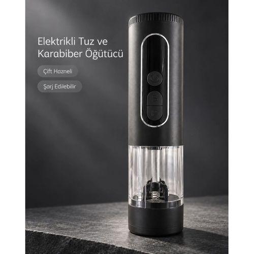 Mutfak Ve Sofra Kullanımına Uygun Çift Hazneli Elektrikli Tuz Karabiber Öğütücü