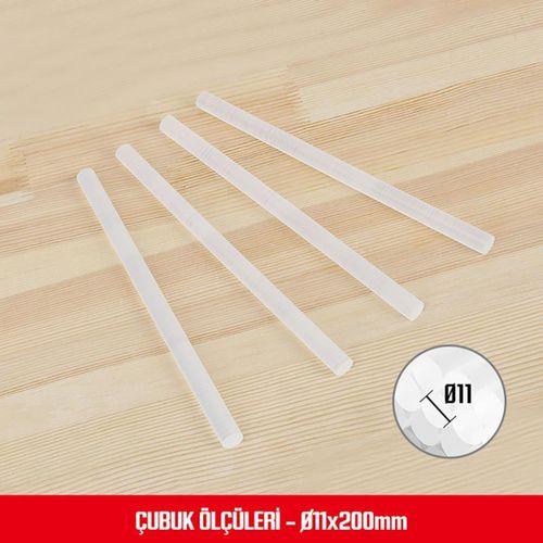 WORKPRO WP432002 11x200mm Sıcak Silikon Tabancası İçin 50 Adet Şeffaf Yedek Silikon/Mum