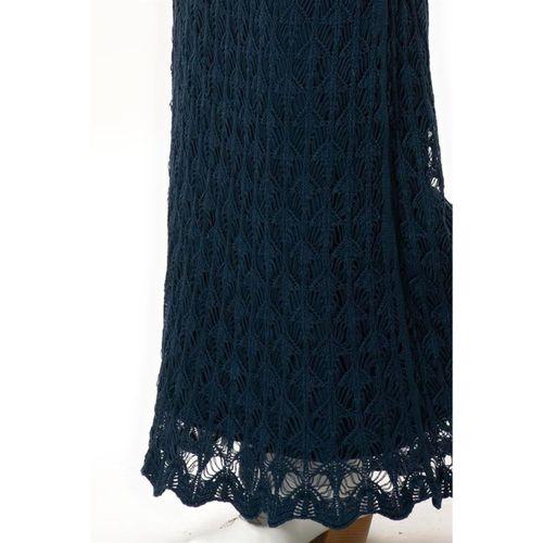 Beli Lastikli Elvan Sonbahar ve Kışlık Uzun Örgü Triko Etek Lacivert Lcvt