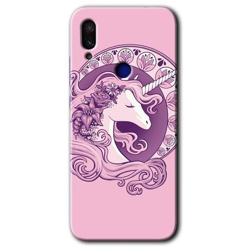 Xiaomi Redmi Note 7 HD Baskılı Kılıf + 9D Tam Ekran Koruyucu - Unicorn-Pembe