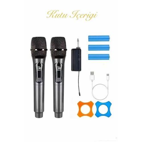 Profesyonel Çiftli Kablosuz Mikrofon Seti Karaoke Şarj Edilebilir 50 Metre