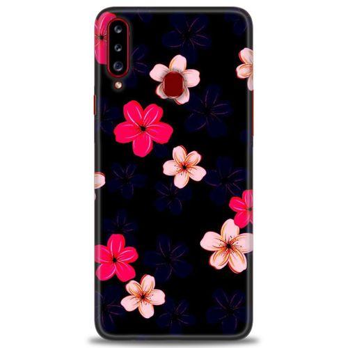 Samsung Galaxy A20S Kılıf HD Baskılı Kılıf - Pembe Mavi Çiçekler + Tam Ekran Koruyucu