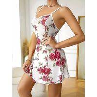 Beyaz Çiçek Desenli Tül Mini Gecelik