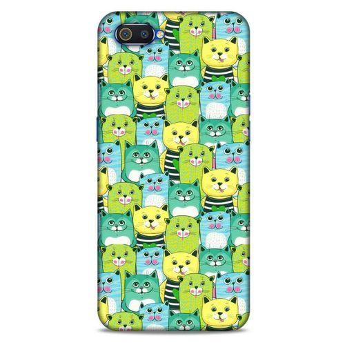Lopard Oppo Realme C2 Uyumlu Kılıf Kediler (37) Silicone Cover Mavi Sarı
