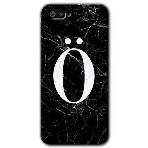 Potkal Hediye Fabrikası Realme C2 Kılıf HD Desen Baskılı Arka Kapak - Siyah Mermer Desenli Ö Harfi