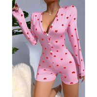Kadın Pembe Kalp Desenli Pijama Tulumu 5121