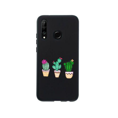 Huawei P30 Lite Üçlü Kaktüs Desenli Premium Silikonlu Siyah Telefon Kılıfı